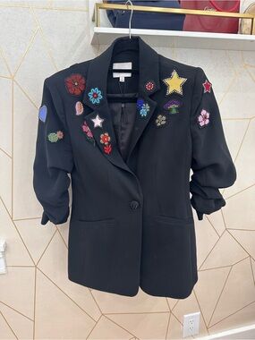 cinq a sept Black Embellished Patch Blazer